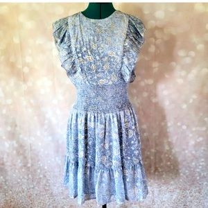 MICHAEL KORS Ruffled Smocked Mini Dress Chambray size XS